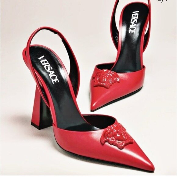 NEW Versace La Medusa Slingback Pumps/Heels in Red, Size 36.5 New in Box $1250